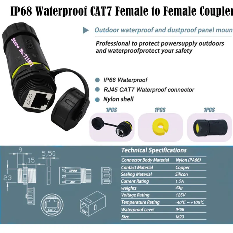 IP68 Waterproof dustproof Rj45 female to female Extension Adapter connector 8Pin Rj45 Female Ethernet Adaptor Jack Plug socket