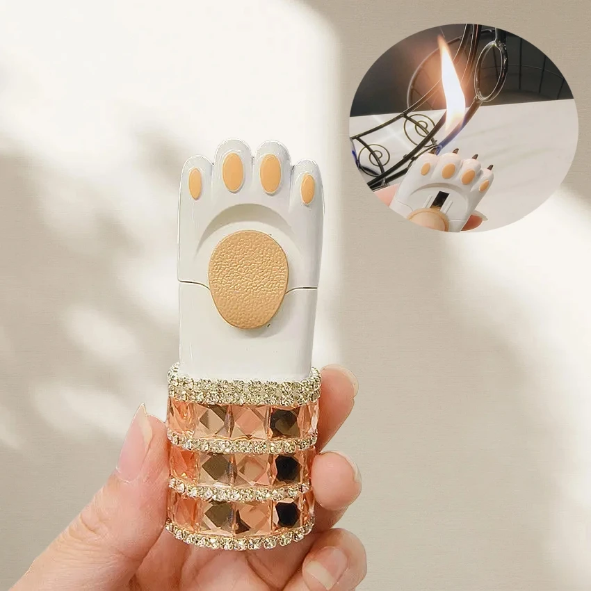 

New Cute Diamond Inlaid Cat Claw Inflatable Lighter Outdoor Portable Personalized Lighter Cigarette Accessories Women's Gift