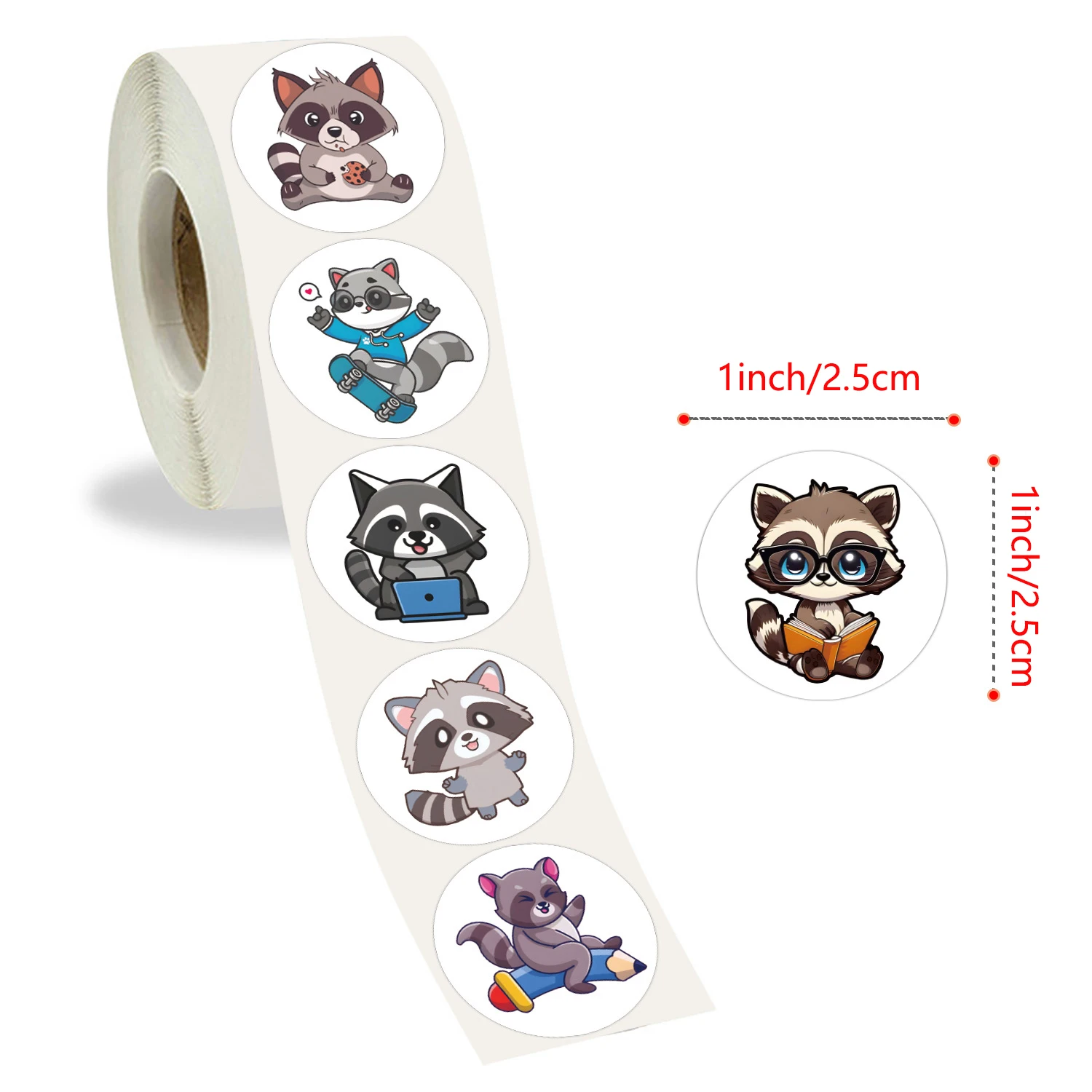 500pcs/roll Cartoon Little Raccoon Doodle Stickers Decor Luggage Laptop Helmet Skateboard Kids Toys Seal Label Rewards Sticker