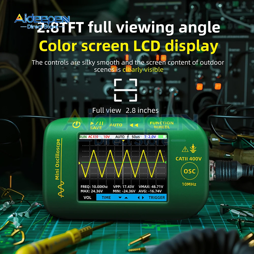 OT2 2.8inch TFT 48MSa/s 10MHz Professional Digital Oscilloscope Laboratory Electrical Repair Auto Handheld Portable Oscilloscope