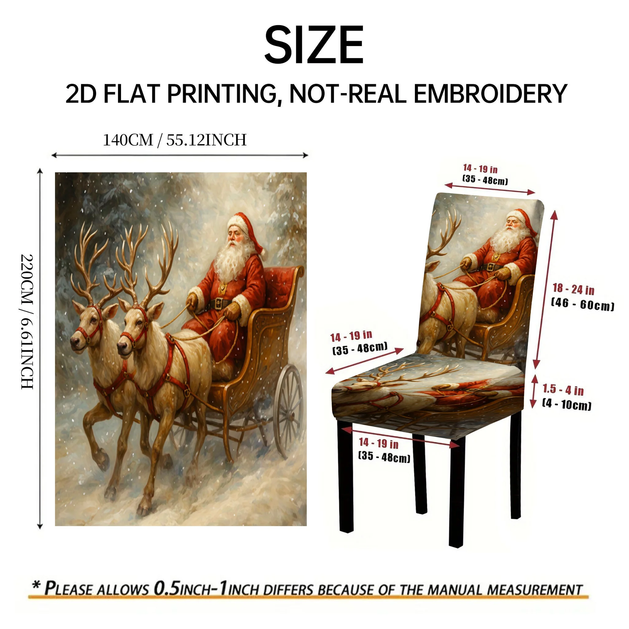 2/4/6PCS Christmas Santa Claus reindeer sleigh painting dining chair cover 2D flat Christmas restaurant holiday decoration