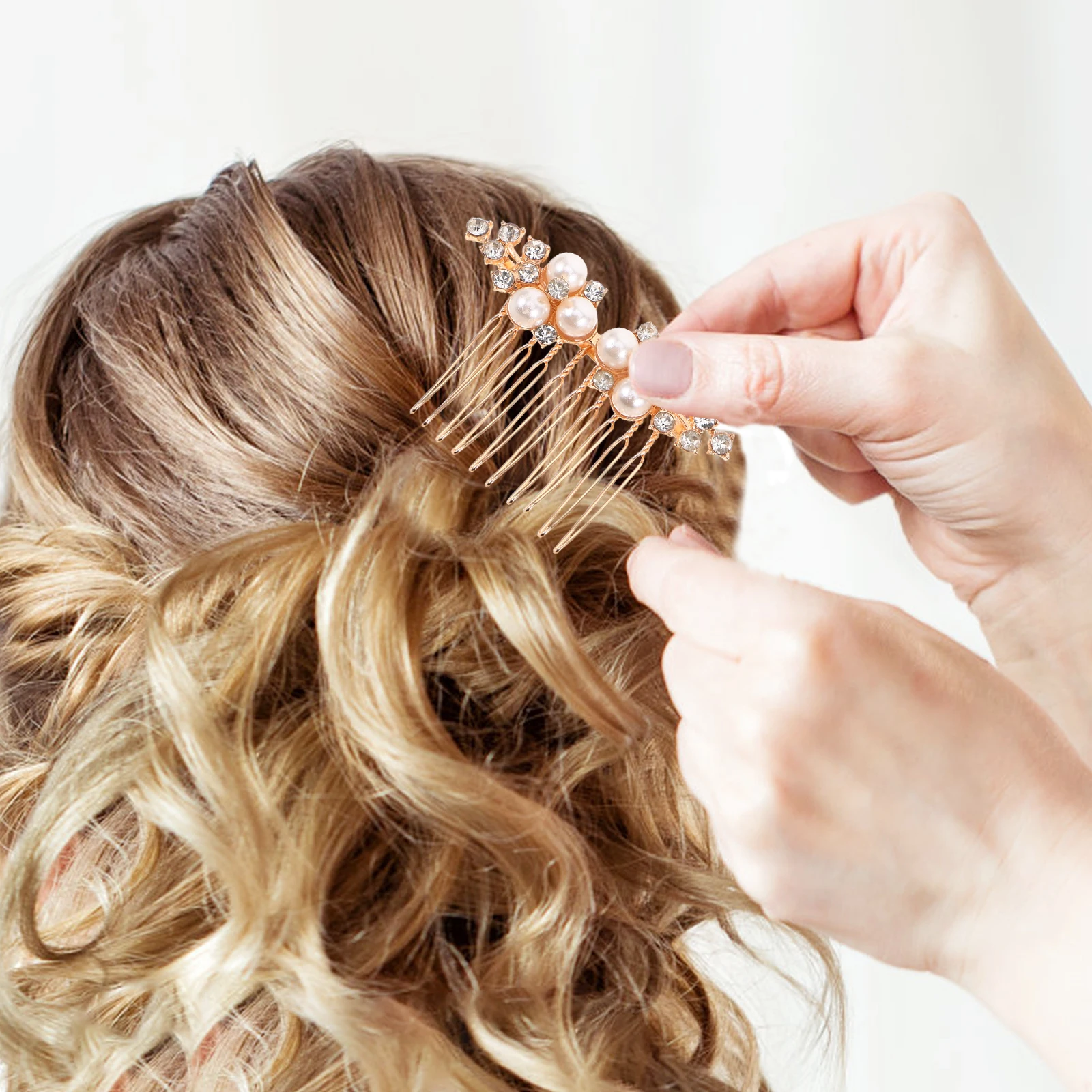 

2 Pcs Hair Comb Accessories Faux Pearl Rhinestone Side Clip Metal Bridal Wedding Hairpins Elegant Design Durable Material