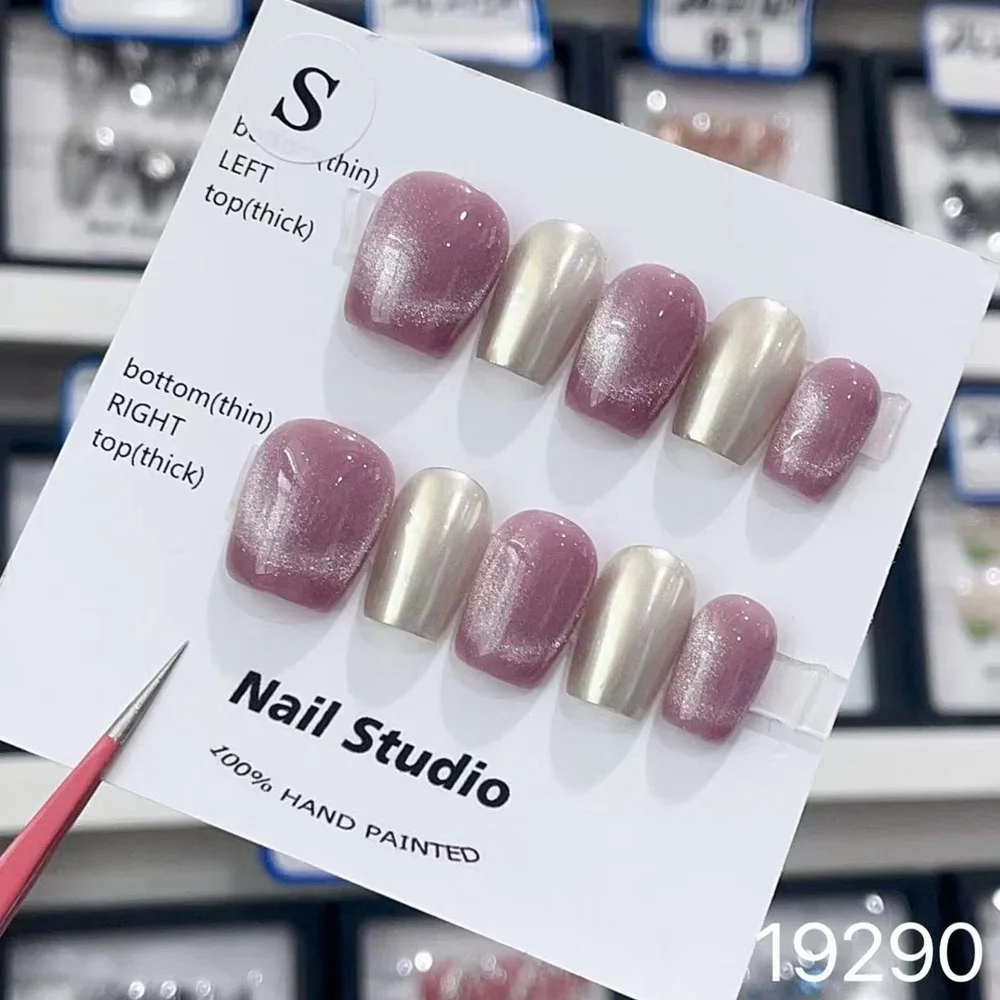 

Поддельные ногти ручной работы с коротким прессом, корейский очаровательный дизайн миндаля, многоразовые клейкие накладные ногти, Акриловые искусственные ногти