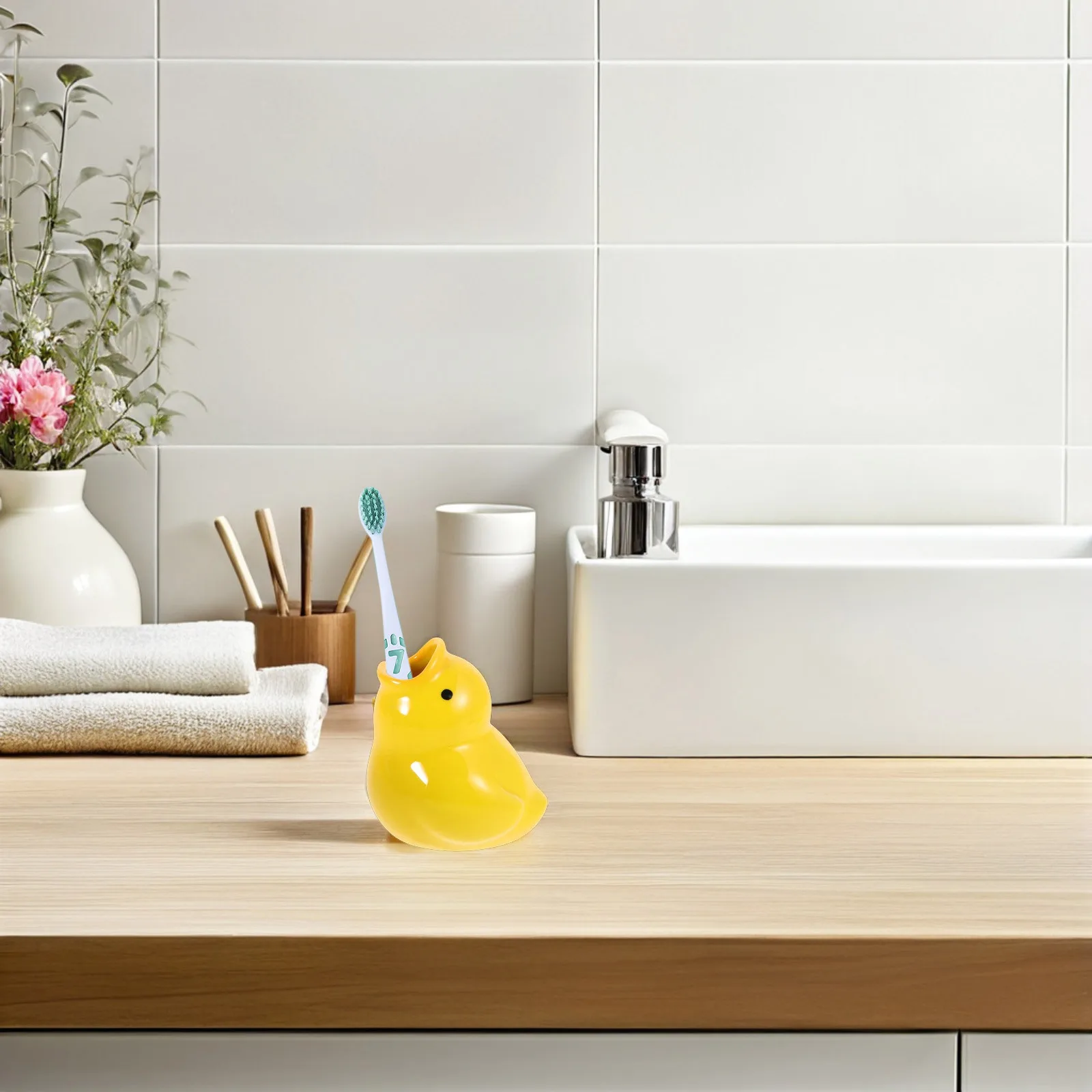 

Cute Ceramic Toothbrush Holder Cartoon Duck Bathroom Organizer Toothbrush Rack Home Travel Cute Bathroom Accessories