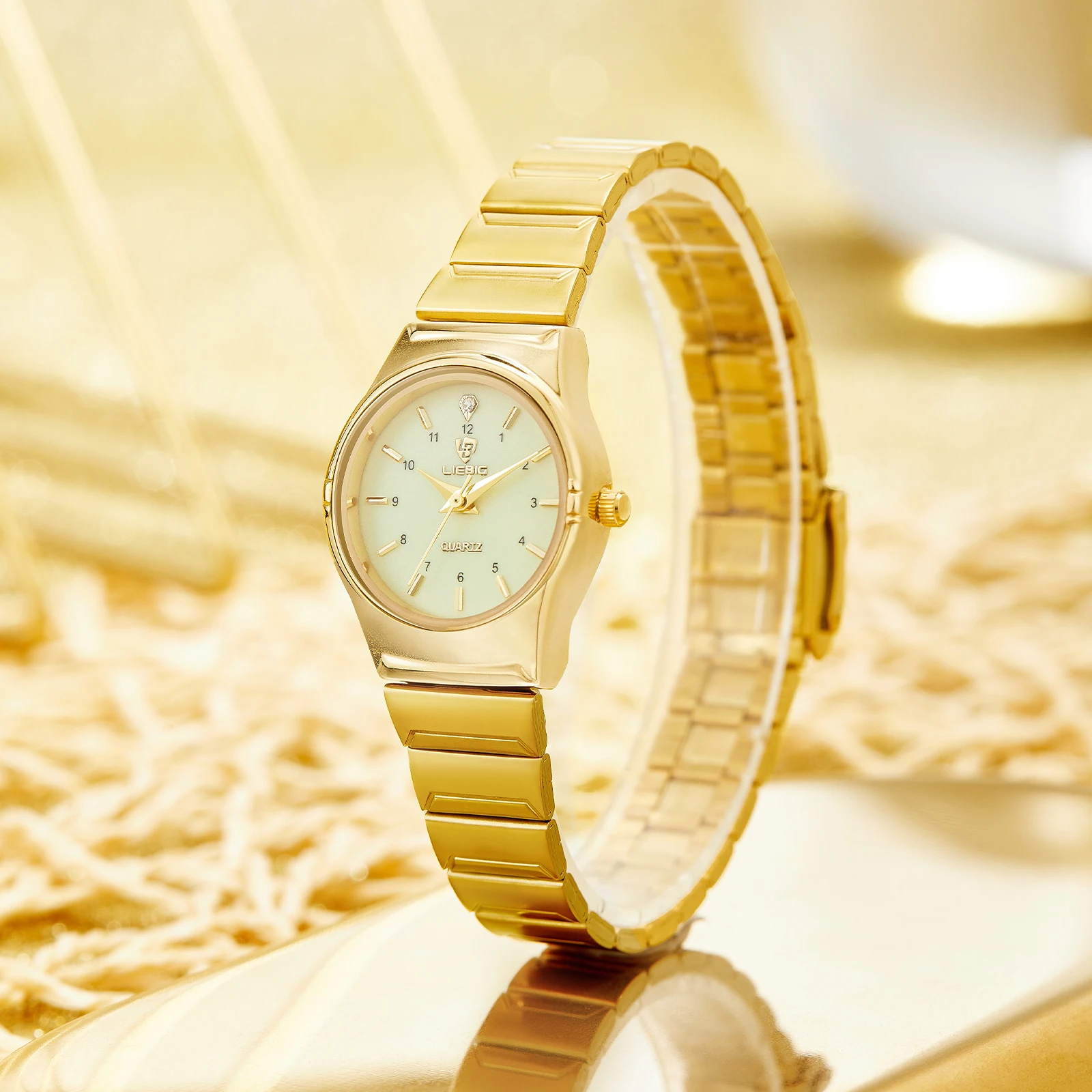 

LIEBIG Роскошные золотые наручные часы из нержавеющей стали женские модные кварцевые часы Relogio Feminino