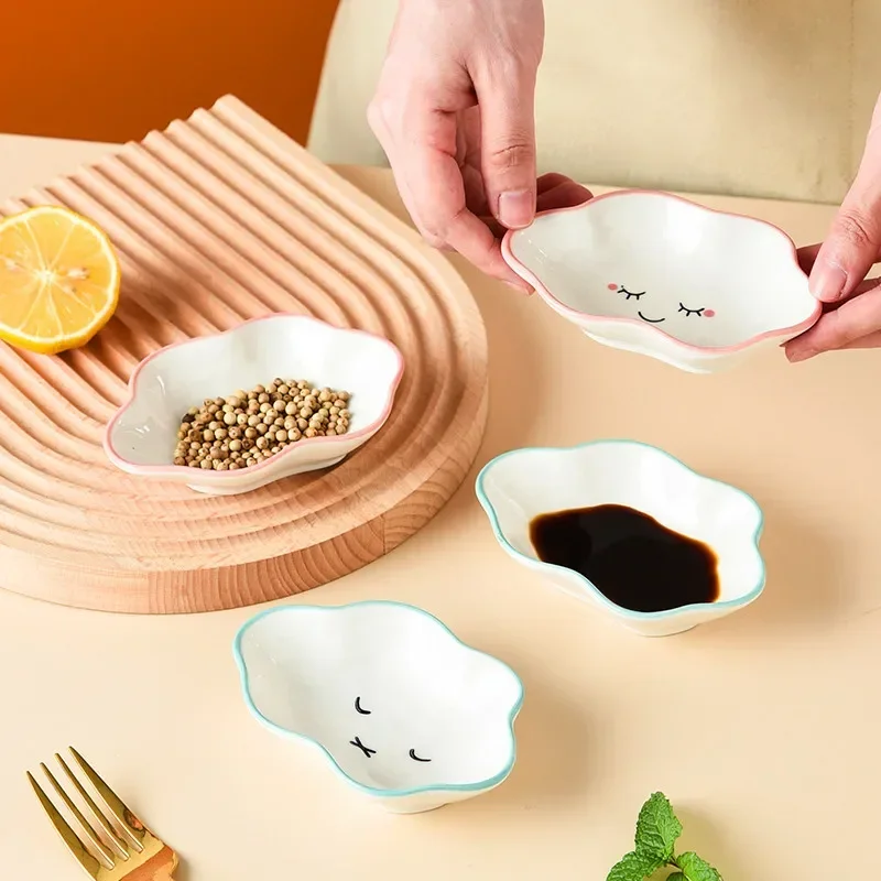 

Cute Clouds Ceramic Dipping Sauce Dish Hot Pot Seasoning Dishes Salad Bowl Tableware Kitchen Soy Vinegar Snake Dessert Plate New