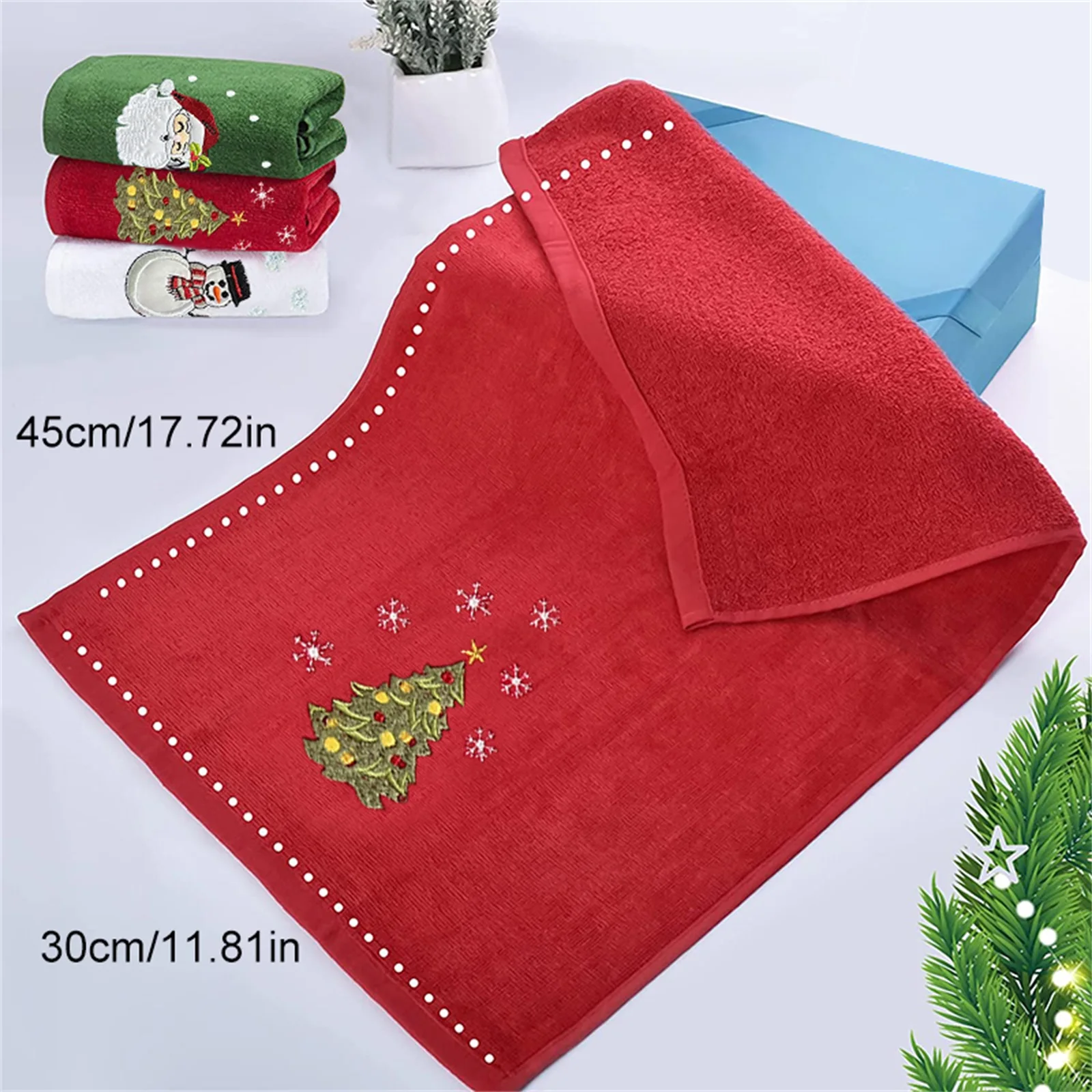 2024 New Year Towel Classic Solid Xmas Tree/Snowman/Santa Claus Embroidery Bath Towel 45x30cm Christmas Hand Towels Set