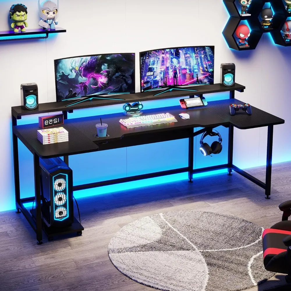 Tribesigns 74.8 Inch Gaming Desk, Extra Long U Shaped Computer Desk with Monitor Stand Shelf and CPU Stand, Black Gamer Desk