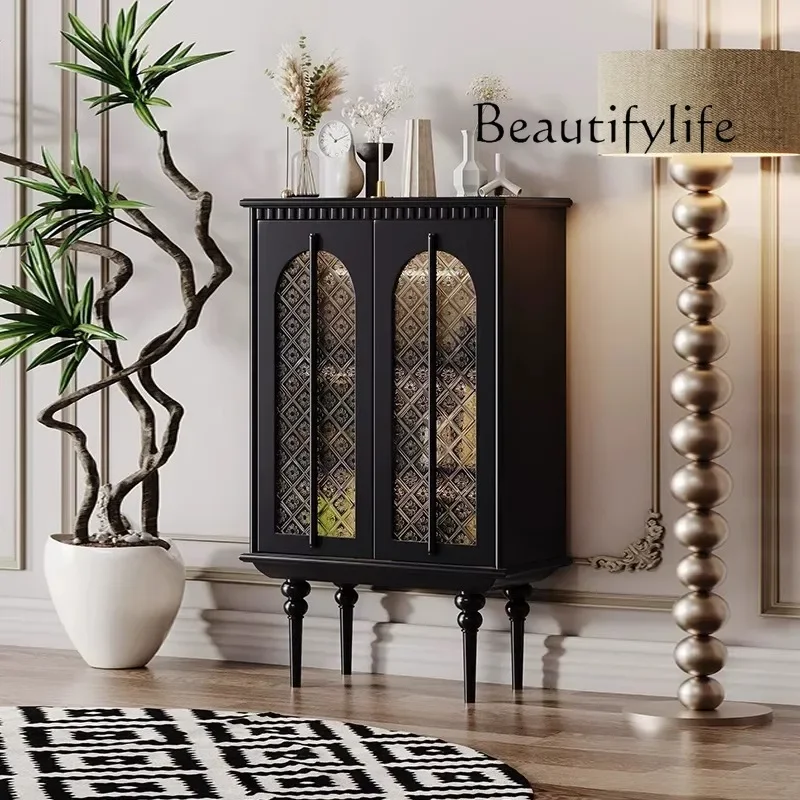 

Rattan dining side cabinet solid wood storage living room wall storage household small apartment Nordic simple and fashionable