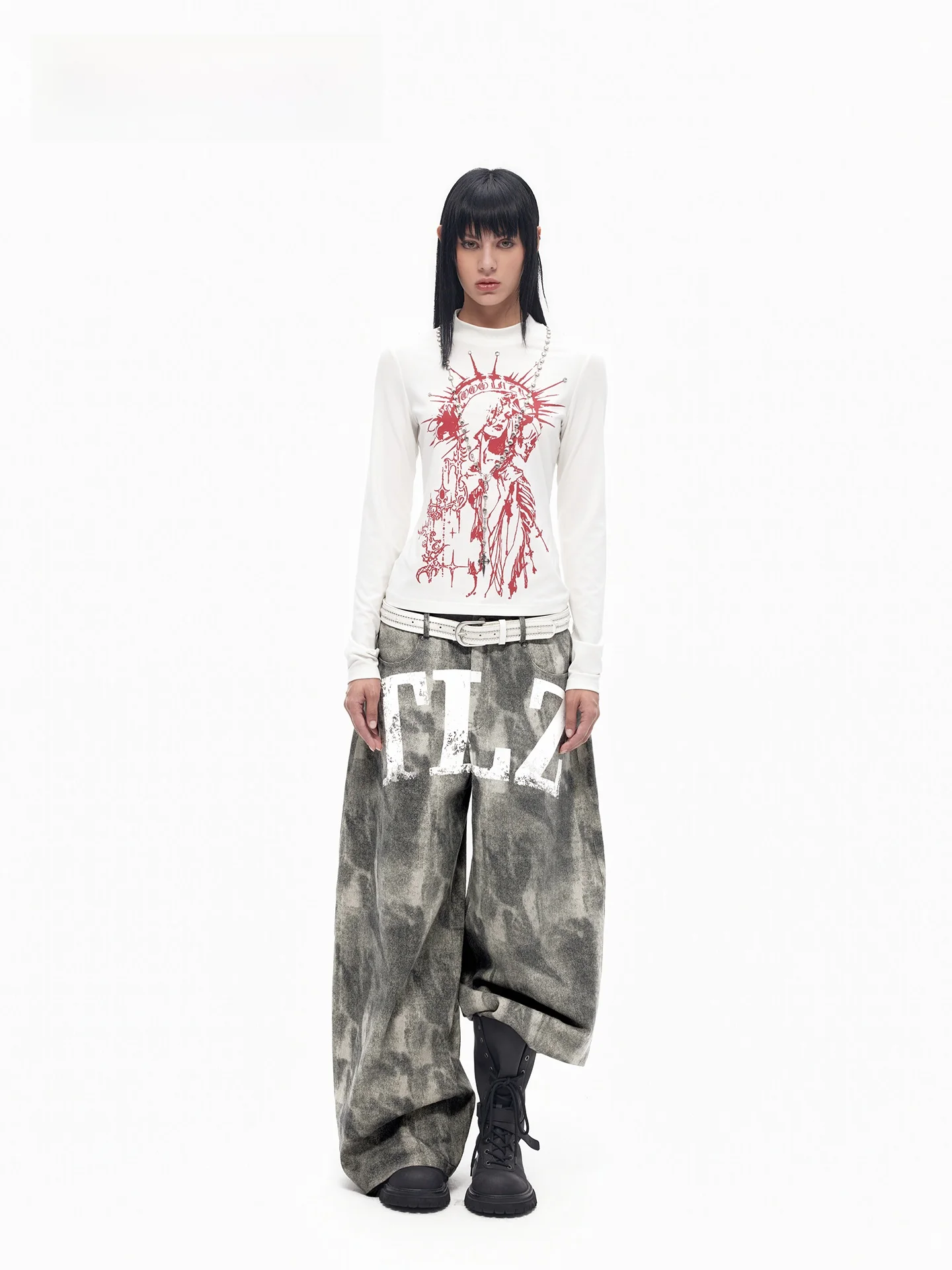 TooLazy American Punk Street Style Loose Casual Wide Leg Pants TLZ Camouflage Denim Jeans Women's Loose Fit Straight Leg Jeans