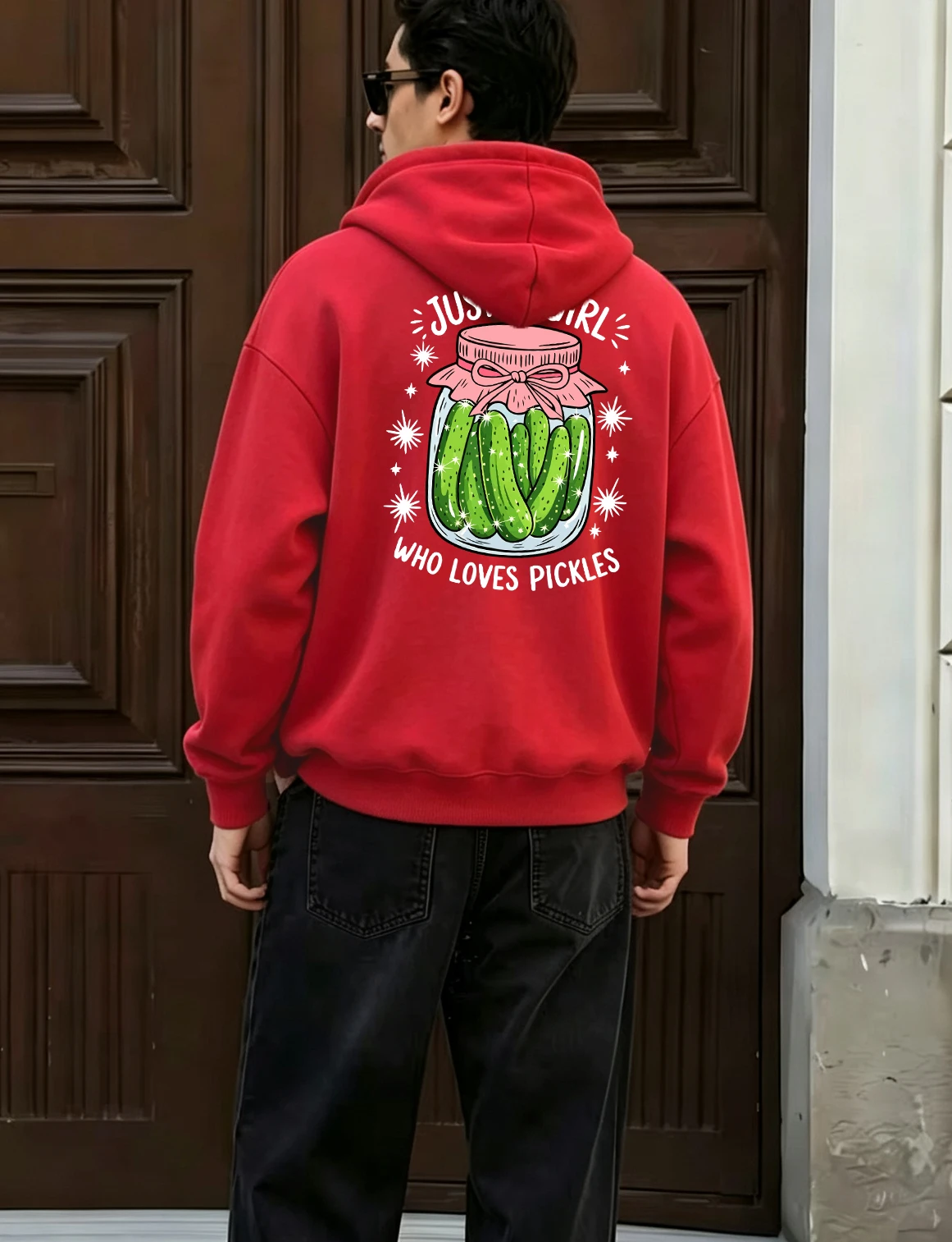 Just A Girl Who Loves Pickles Cucumbers Print Men Basic Hoodie Loose Comfy Sweatshirt Fleece Pullover Fashion All-Match Clothing