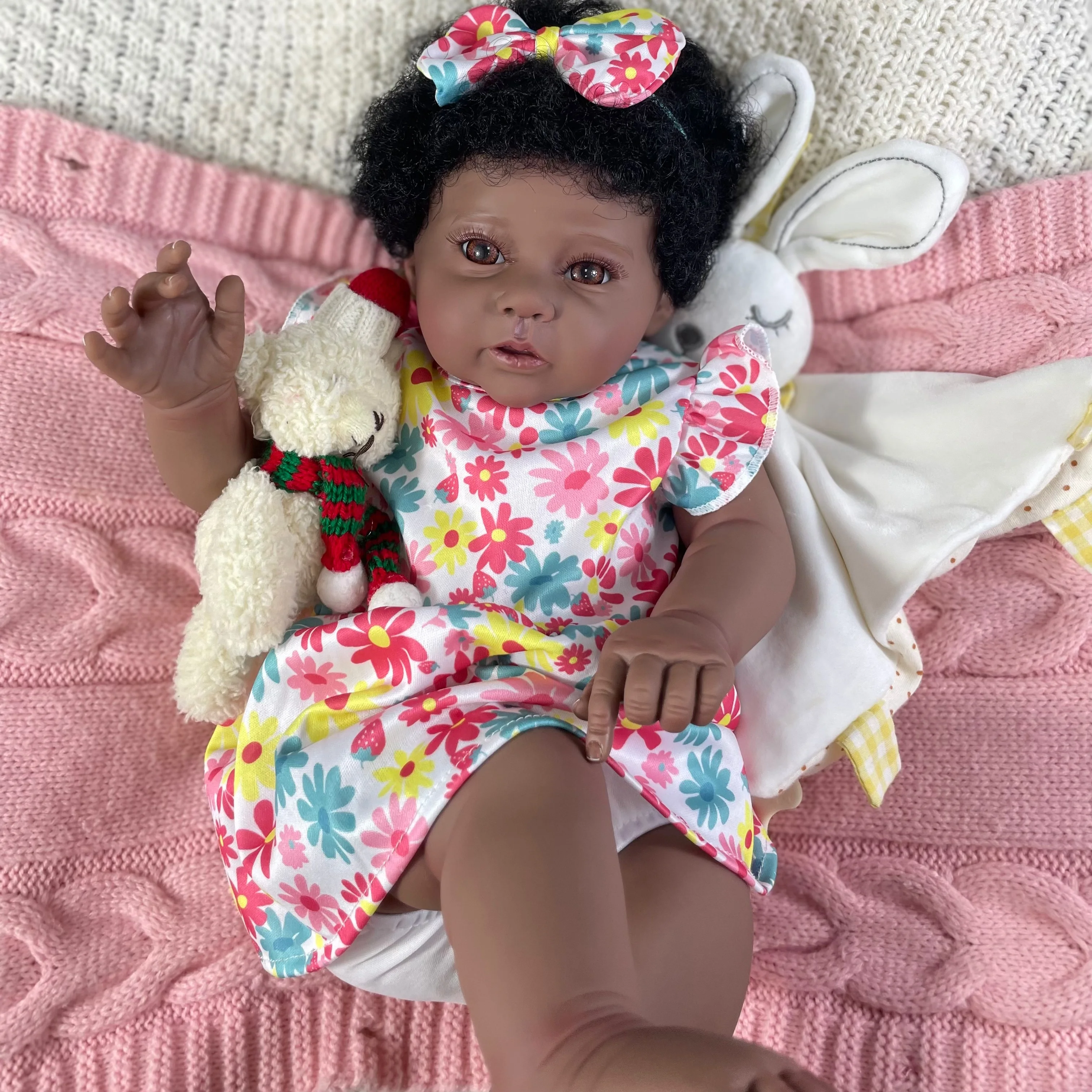 Bambola afroamericana da 20 pollici Raven Dark Skin Reborn Baby Black Girl finito neonato capelli radicati giocattolo fatto a mano regalo di natale