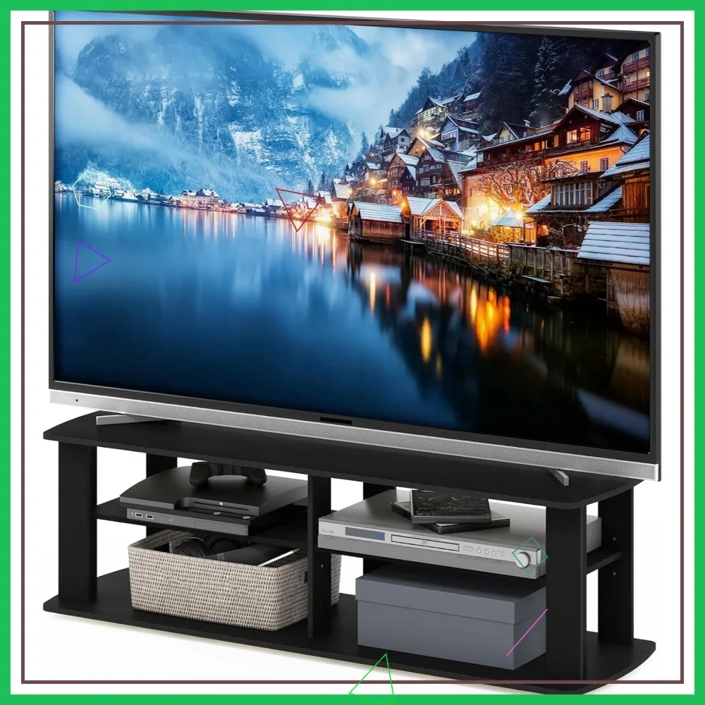 

3-Tier TV Stand with Open Shelves, Holds up to 50 Inch TVs, Soft Edges for Living Room or Bedroom in Black
