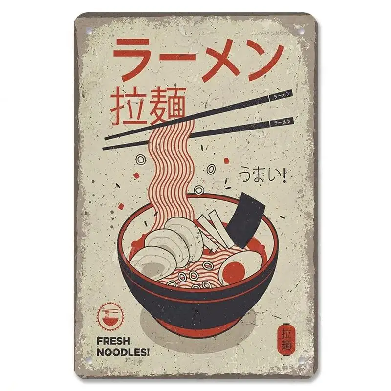 Panneaux metálicos en estanho, aliments japonais, carteles Vintage, placa decorativa, cerveza Ramen, assietas metálicas, dé