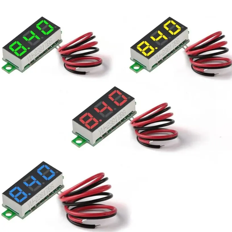 10PCS x 0.28 pouces Rouge Vert Jaune Bleu 3 fils Portable Voltmètre DC0-100V 2 Fils Numérique LED Panneau Voltmètre LED affichage