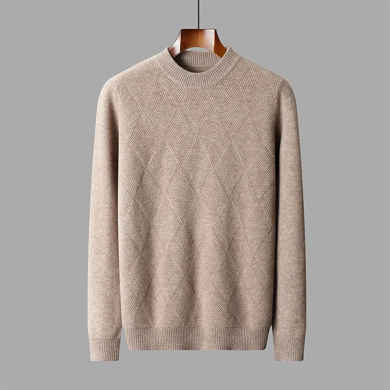 New Rhombock Autumn/Winter 100% Merino wool cashmere sweater men's O-neck pullover warm bottom knit shirt top