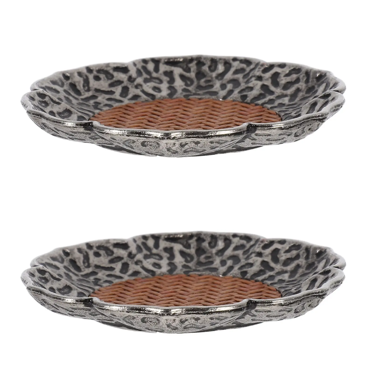 

2 Pcs Alloy Rattan Coasters Chinese Style Vintage Pizza Non-slip Coffee Table Bar Cup