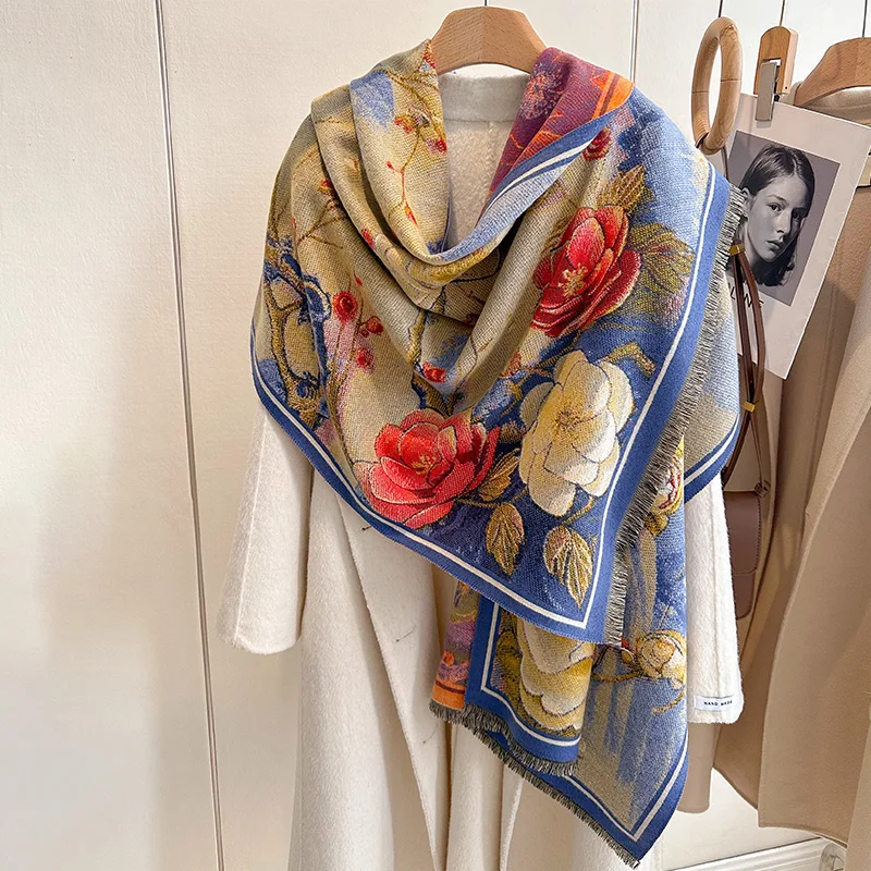 

Oil painting style scarf luxury imitation cashmere scarf thickened 2024 autumn and winter new Paisley muffler shawl neckerchief