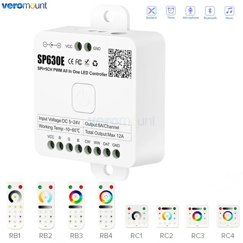 

5 в 12 В 24 В SP630E все в 1 светодиодный контроллер SPI Pixel 5CH RGB RGBW RGBCCT PWM светодиодный WS2811 5050 3528 FCOB 2,4G пульт дистанционного управления