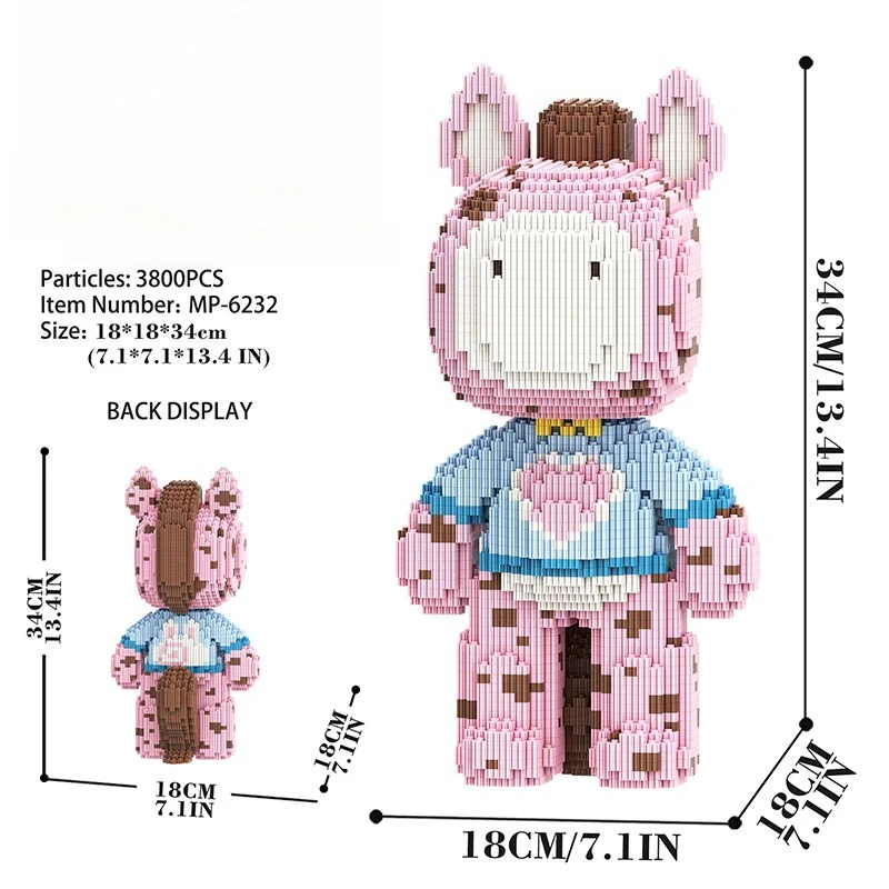 3D Kawaii Beer Model Dier Mechanisch Paard Micro Diamant Bouwsteen Ontwikkelingsmontage Blok Educatief Speelgoed Voor Kinderen