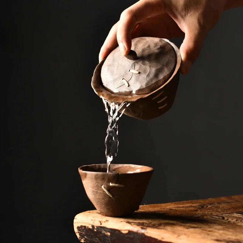 Stoneware Vintage Laoyan Mud Ercai Bowl A Pot and a Cup of Tea Set Imitating Curium Nails Purely Hand-kneaded Tureen Handmade