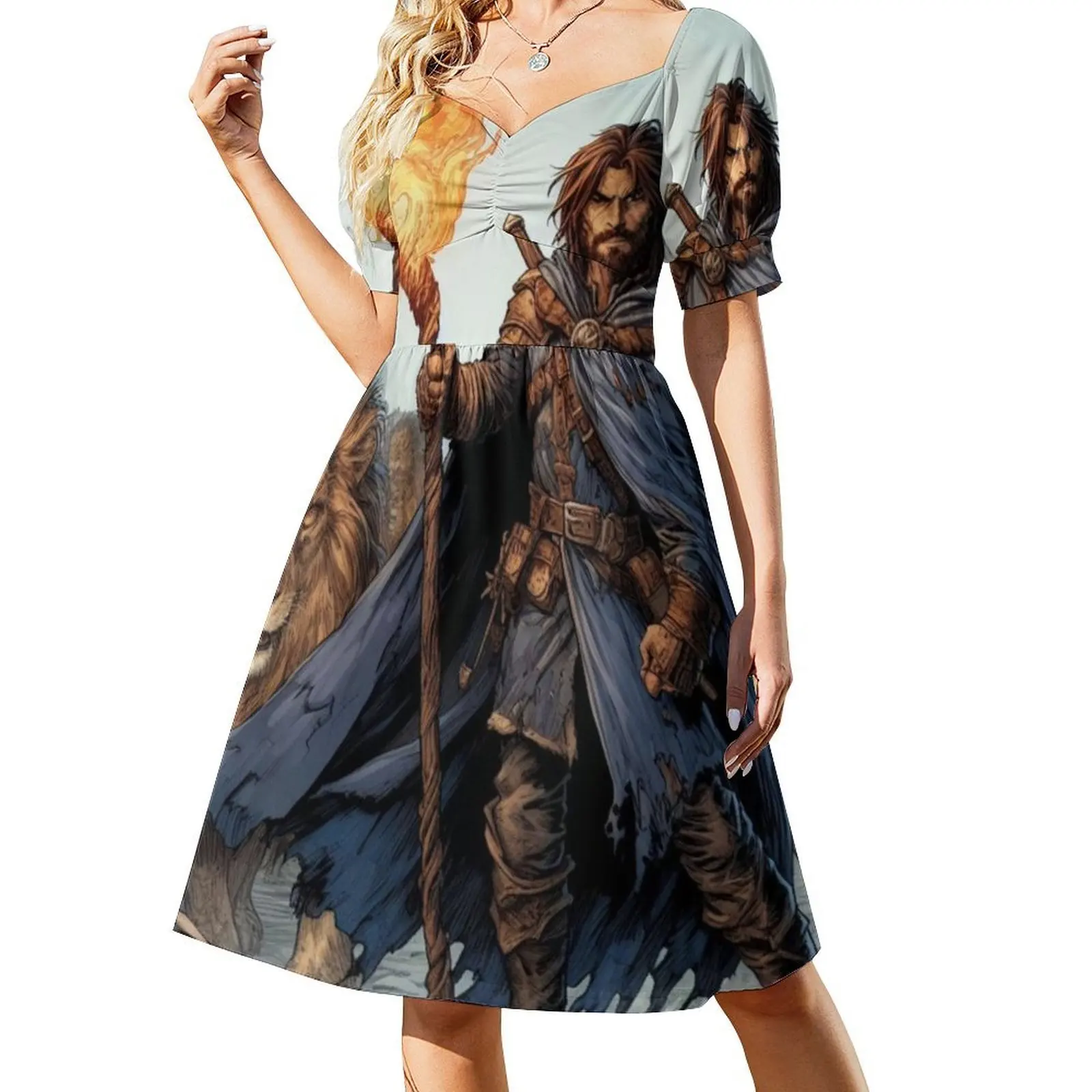 رجل الكهف الأزهار سموك فستان للنساء الربيع الصيف فستان كاجوال للحزب كهف الأسود النار معالج مساء فستان المرأة #2