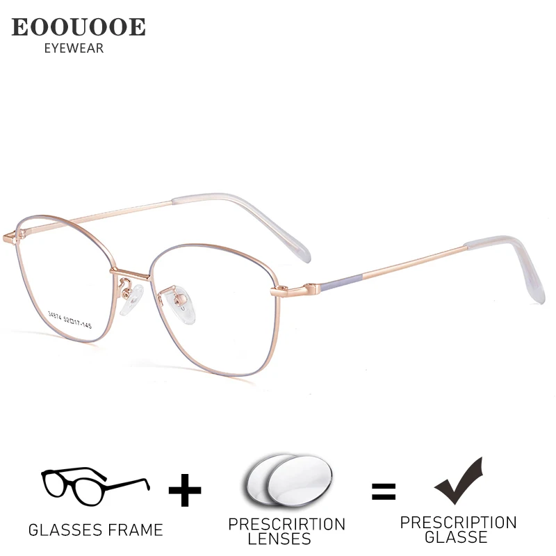 

Oval Women's New Optical Glasses Frame With Prescription Lenses Myopia Hyperopia Distance Vision Correct Rose Gold Eyewear