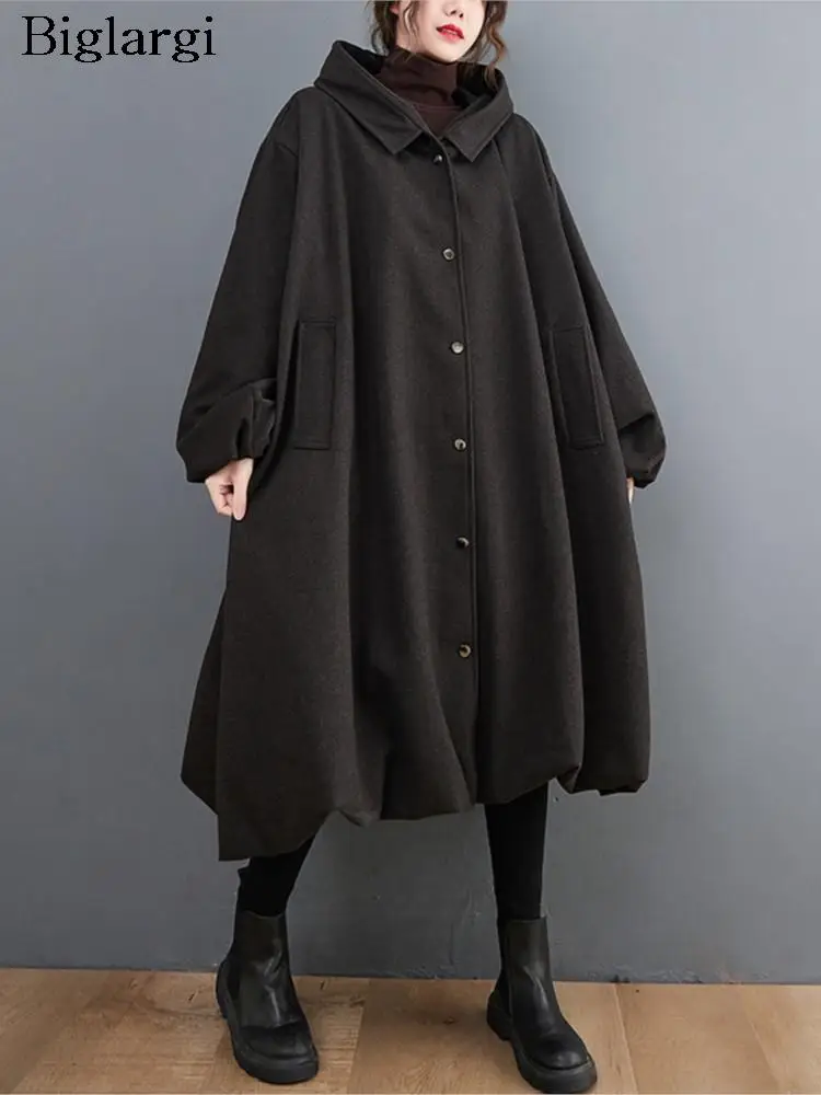 

Негабаритный зимний женский плащ с капюшоном, женские свободные женские ветрозащитные женские плащи с длинными рукавами