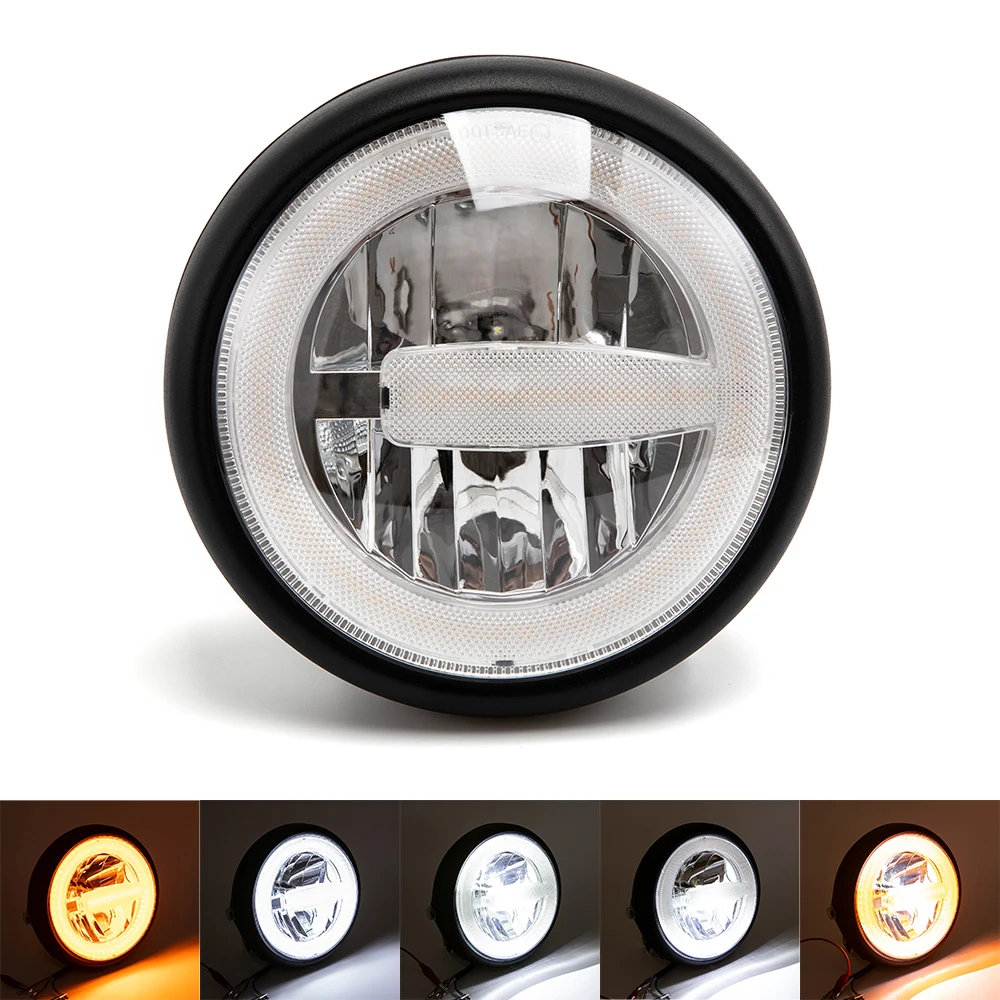 

Universal 7.5" Round Head Lamp for Cafe Racer Bobber For Honda 7inch LED White/Amber DRL Motorcycle Headlight ﻿Turn Signal Ligh