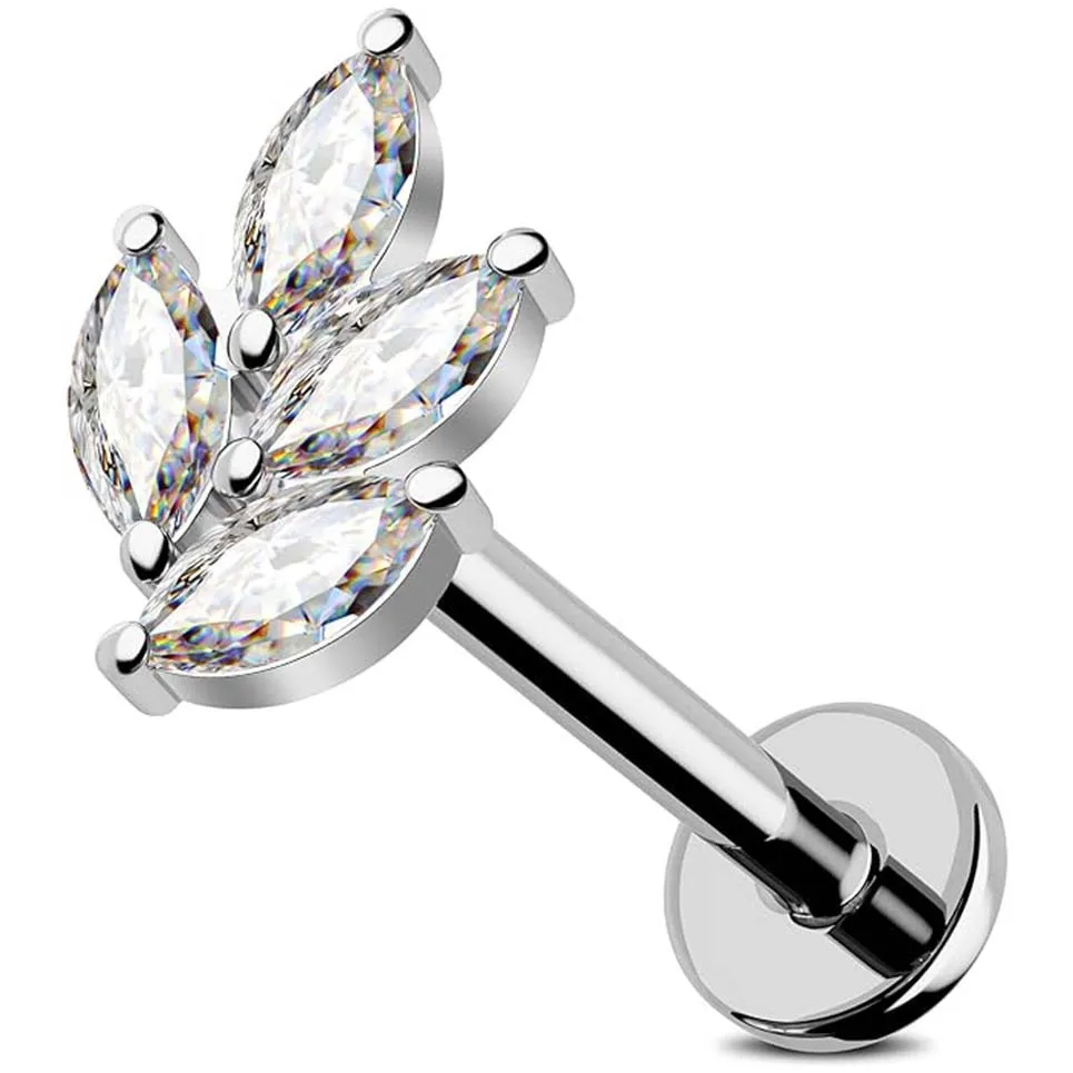 ASTM F136 زهرة التيتانيوم فراشة الخيوط ثقب القلب دبوس دفع في الشفاه مسمار Daith محارة القرط 16 جرام 18 جرام 20 جرام