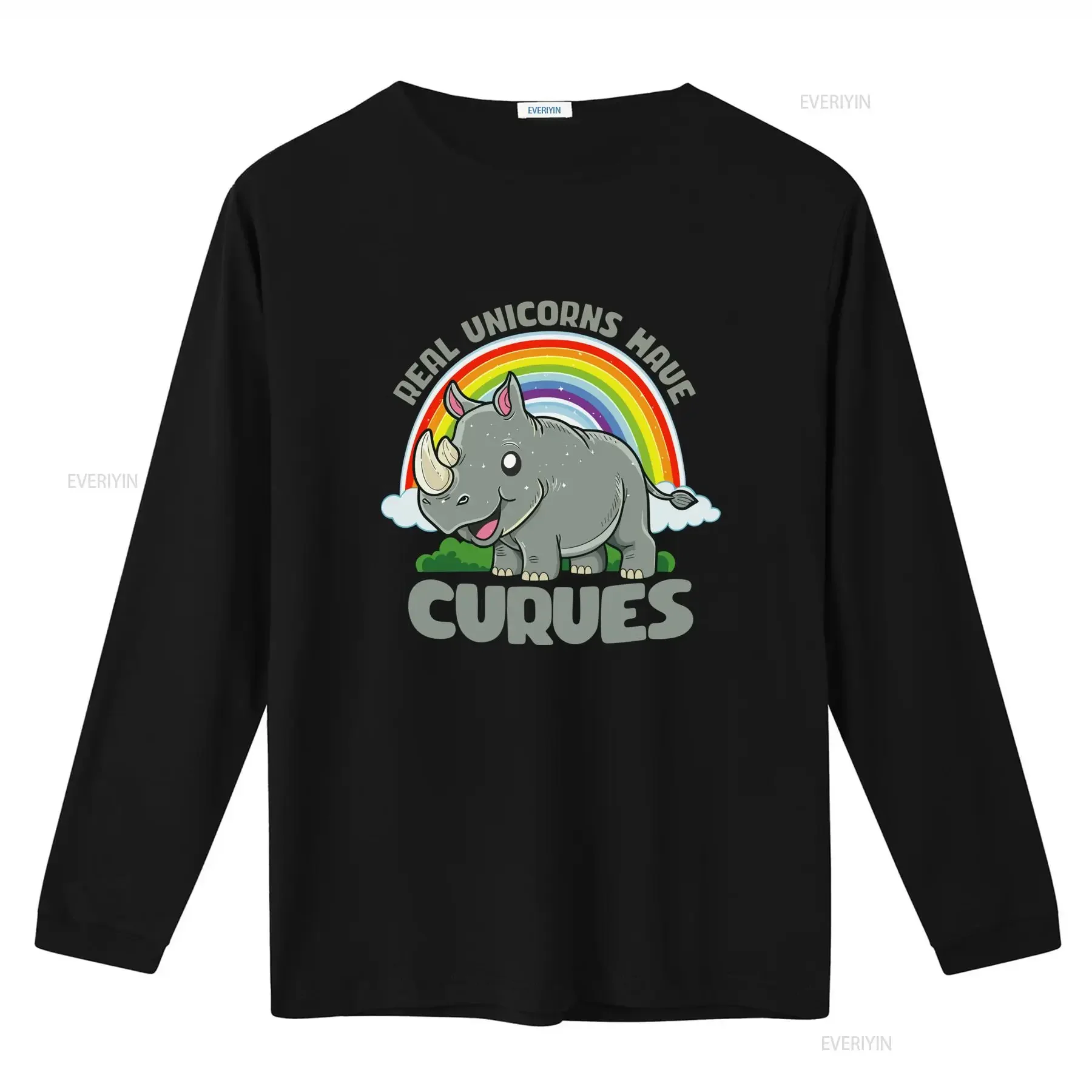 Real Unicorns Have Curves Rainbow Rhinoceros Rhino T Shirt for Women Girls Fashion Print vintage Washed homme Comfortable