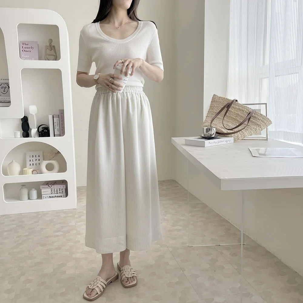 Abbigliamento per la protezione solare Pantaloni a gamba larga a righe in vita elastica Pantaloni casual dimagranti versatili Coreano Sle Pendolarismo Vento