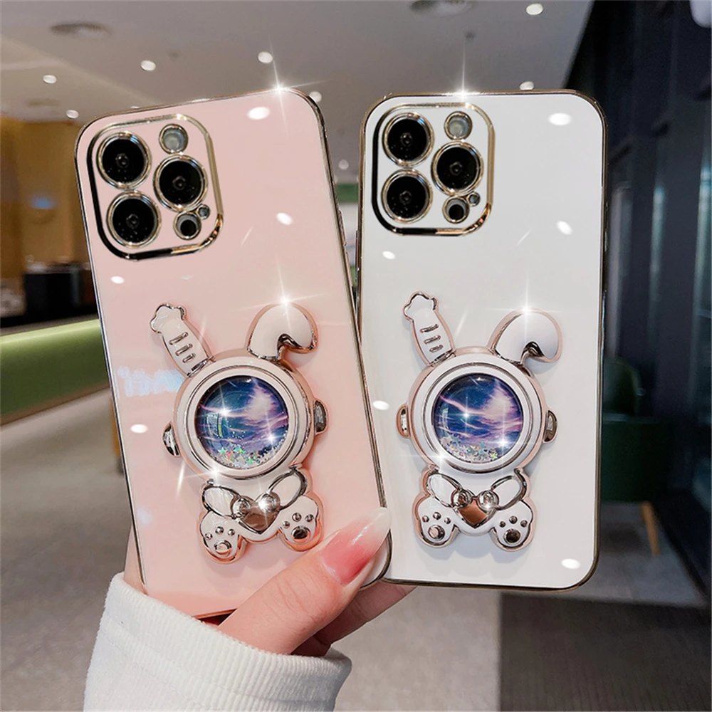 Quicksand Rabbit Stand Phone Case For OPPO A60 A79 A78 A77 A76 A74 A73 A72 A57 A54 A53 A52 A5 A9 2020 A36 A17 A16 A15 A1K Cover