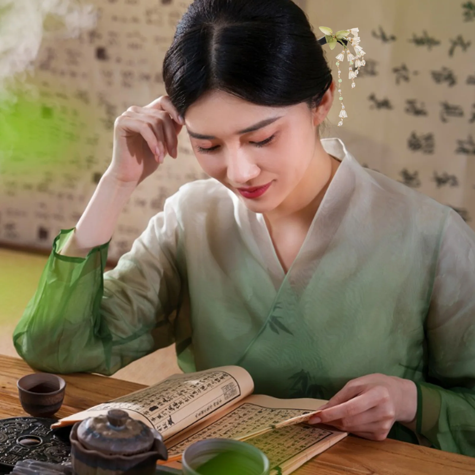 2 Stück chinesische Quasten-Blumen-Haarnadeln, handgefertigte Hanfu-Accessoires aus Holz, elegantes Blumendesign für Hochzeiten, Partys