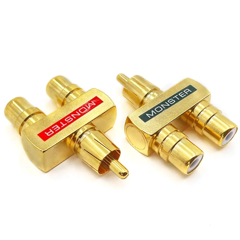 2/4/8/16PCS RCA Male Plug To 2 RCA Female Socket Connectors 3Way Gold Plated RCA Connector HIFI Audio Terminals for Audio Video