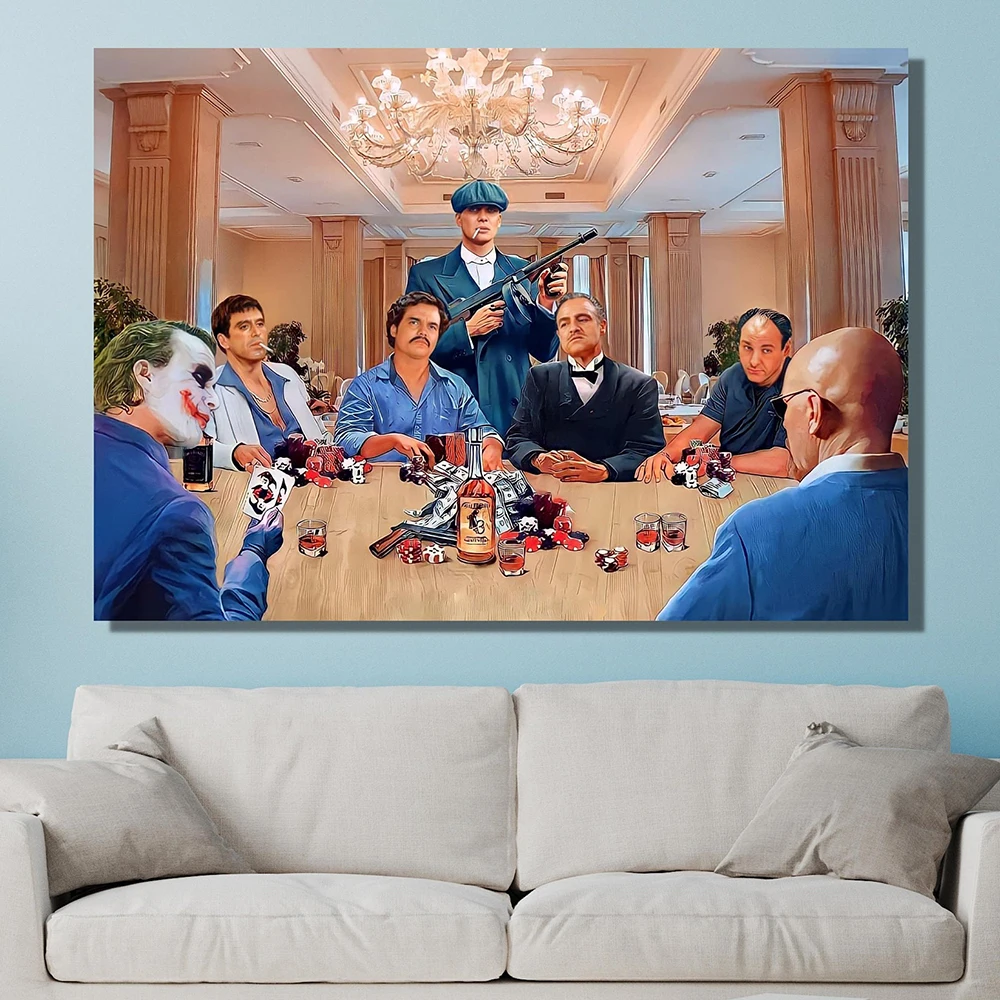 Movie Gangsters Playing Poker Poster And Print Joker Portrait Canvas Painting Bar Casino Wall Art Mural Gaming Room Home Decor