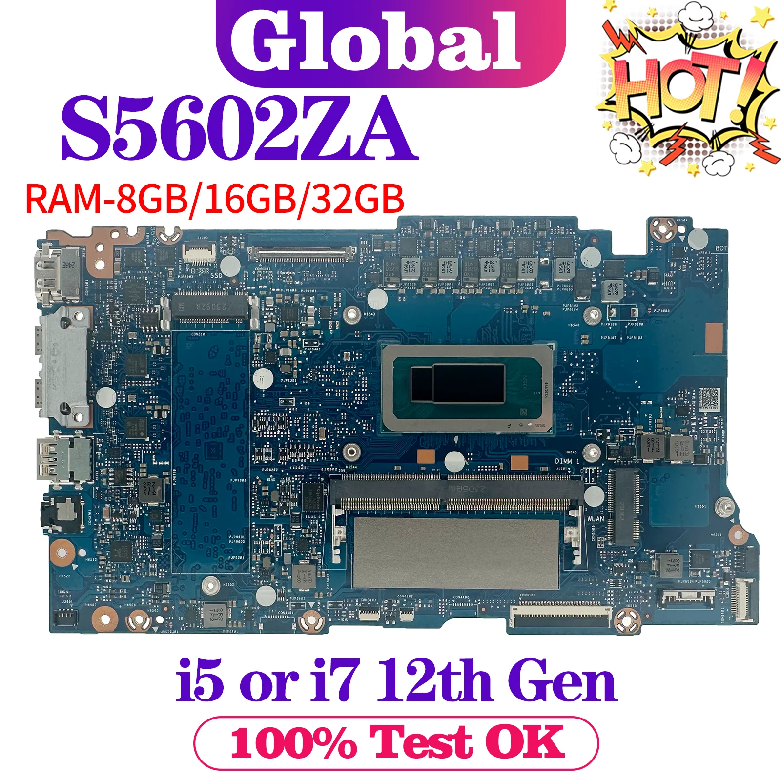 S5602ZA Mainboard For ASUS K3502ZA S3502ZA K3402ZA S3402ZA K5602ZA S5402ZA Laptop Motherboard i5 i7 12th Gen RAM-8GB/16GB/32GB