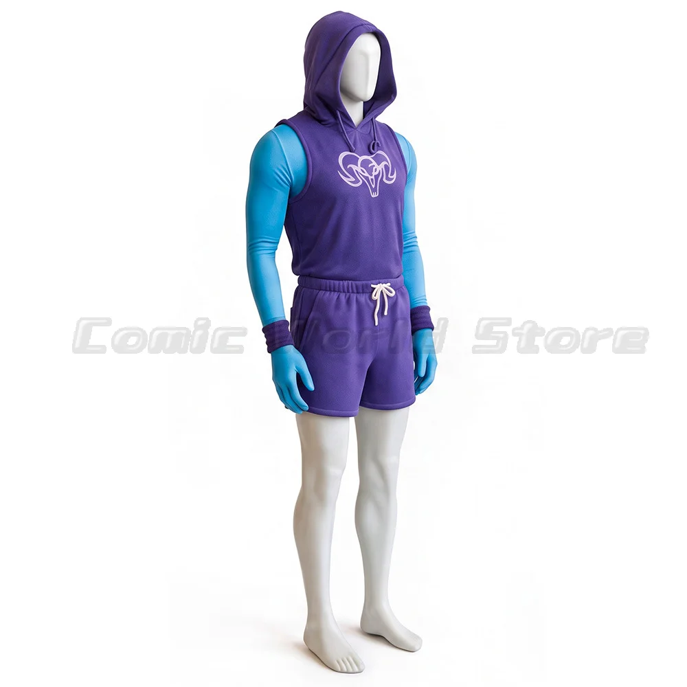 He Man Gym Bro Skeletor Cosplay Costume Men Workout Purple Sleeveless Hoodie Shorts Full Set For Halloween Comic Con Dress Up - view 2