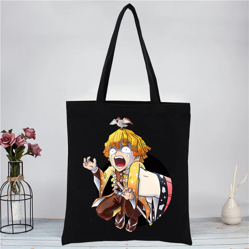 Kamado Tanjirou Anime Demon Slayer Nezuko nuovo arriva Art Canvas Bag Totes borse per la spesa nere stampate semplici