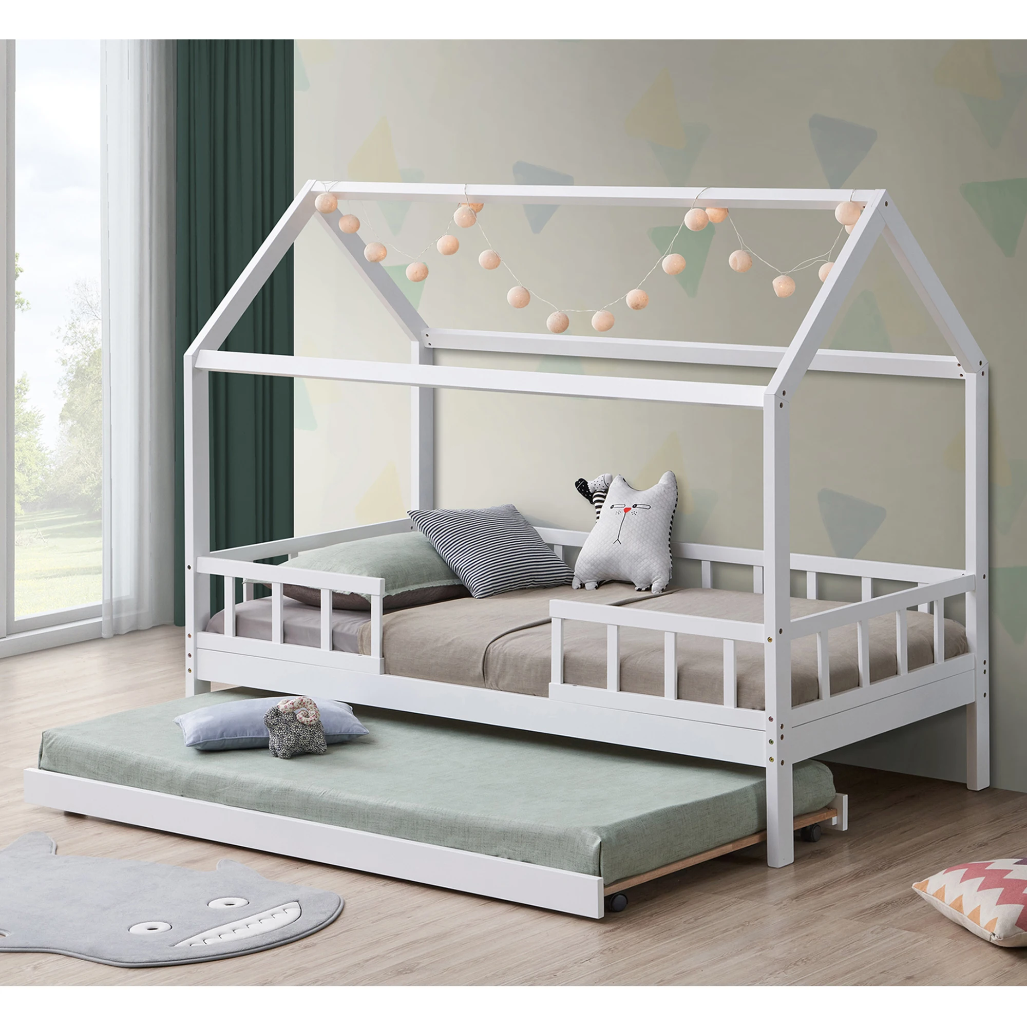 Single Wood Daybed With Pull Out Guest Trundle Bed Queen Trundle Bed