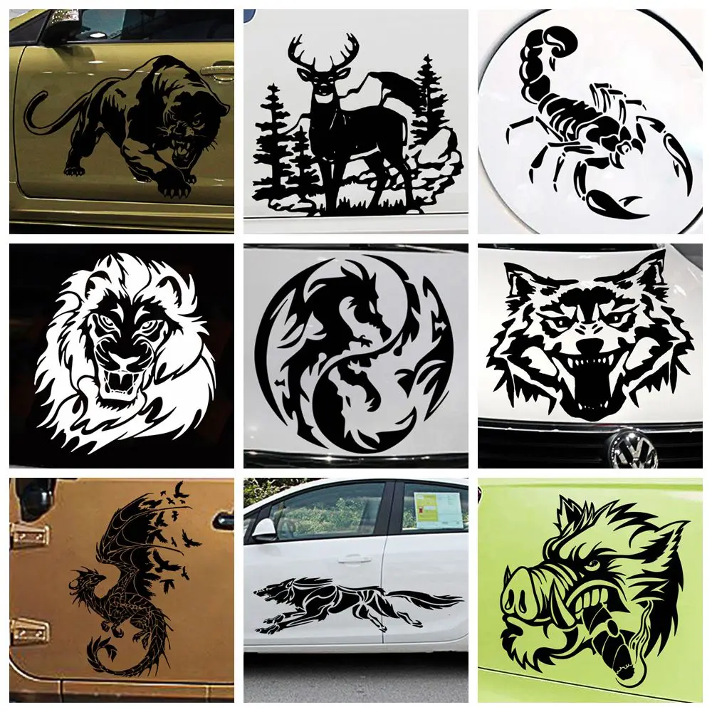 Cartoon Lions, panthers, elk, scorpions, lions, wolves Stickers On The Car Waterproof Vinyl Funny Crazy Cat Sticker Accessories