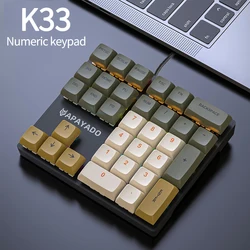 Teclado numérico mecánico con cable de 33 teclas con eje de luces multicolor, teclado para computadora portátil, teclado para negocios y finanzas