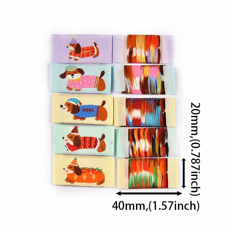 50pcs 20x40mm Mix Colorful Cartoon Dog Pattern label For Clothing Hat Bags Decorative Sewing Accessories Without Gum cp4159