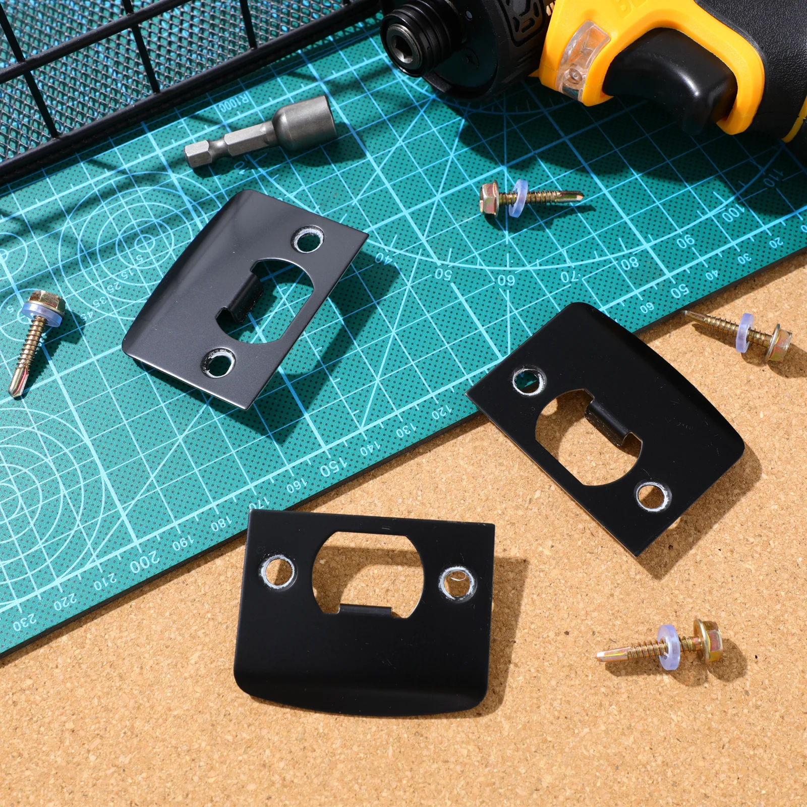 

4pcs Door Strike Plate Stainless Steel Black D-Type Bracket For Lock Alignment Security Reinforcement Front Door Reinforcement