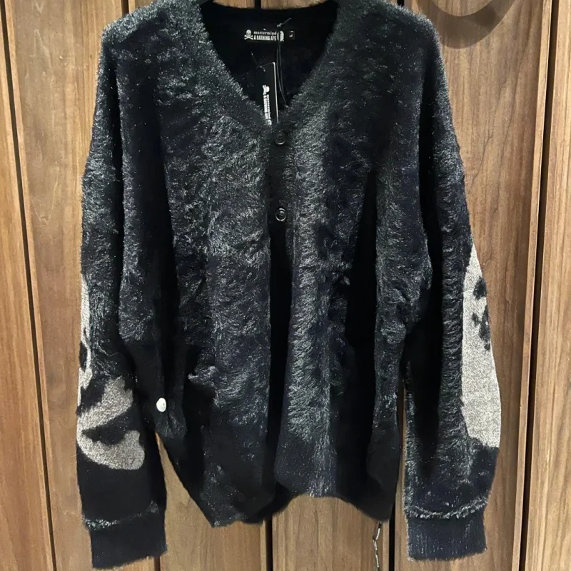 

High Quality Black Skull MMJ Sweater Cardigan Button Up Jacket Unisex V-neck Long Sleeved Knitted Jacket