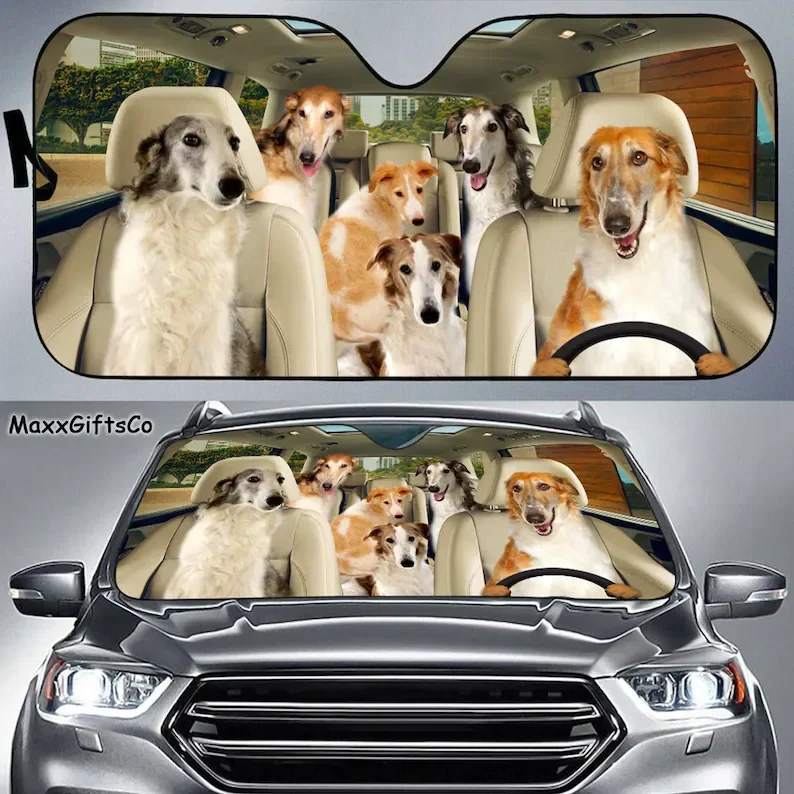 Borzoi Car Sun Shade, Borzoi Windshield, Dogs Family Sunshade, Dogs Car Accessories, Car Decoration, Gift For Dad, Mom