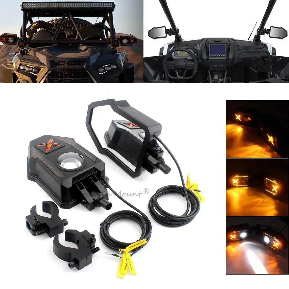 1 par de espejos LED UTV laterales con luz de señal de giro para Polaris RZR Can-Am Yamaha Kawasaki CFmoto ATV UTV espejo retrovisor