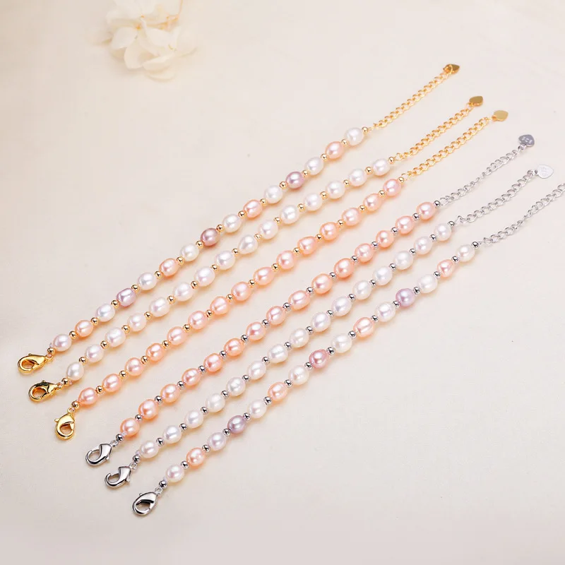 6-7mm Rice Shape Freshwater Pearl Bracelet White Pink Purple Mix Color Pearl Adjustable Bracelet Jewelry Gift 2026 New Arrivals