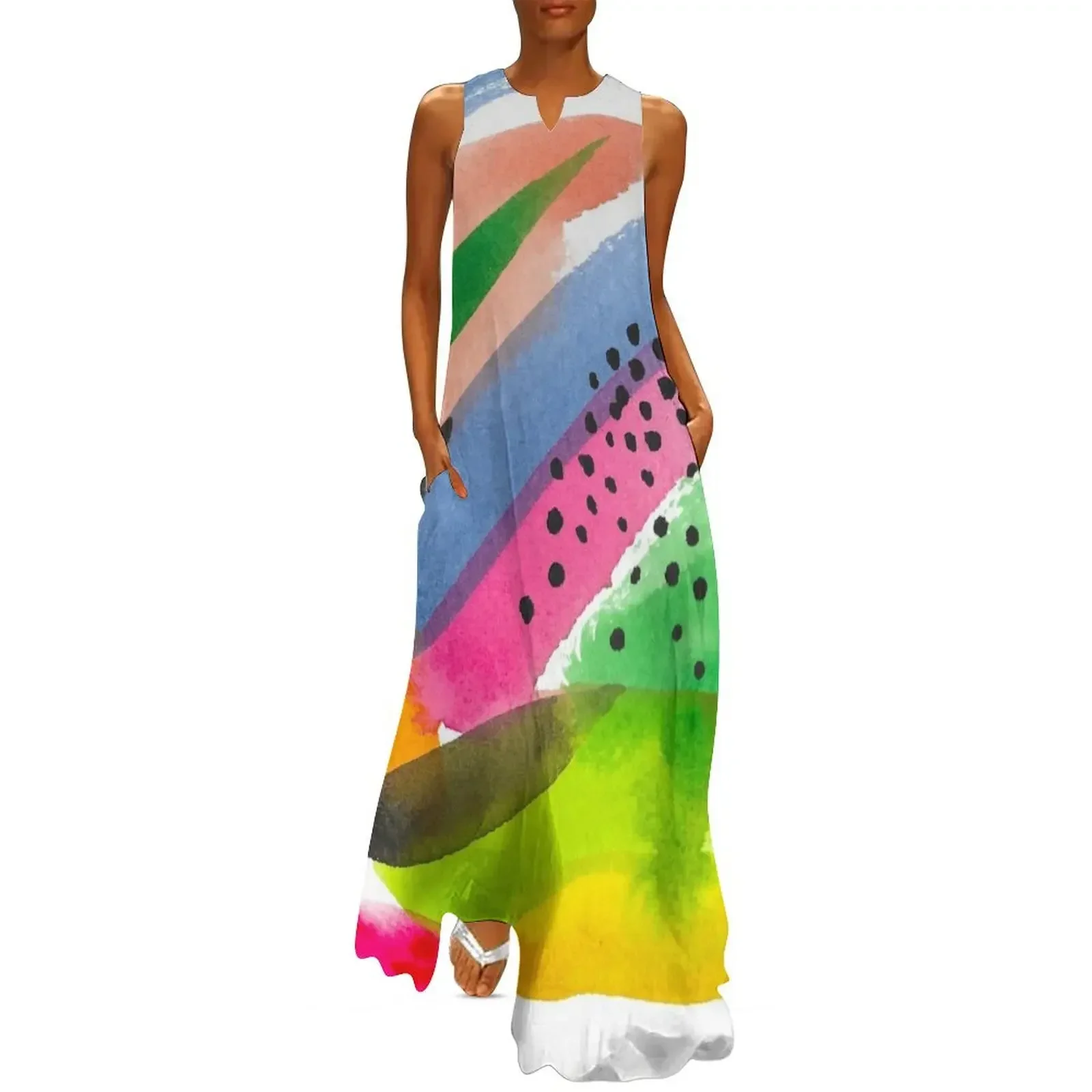 

Colorful and Bright Watercolor Abstract Painting Long Dress Long dress woman dress loose summer