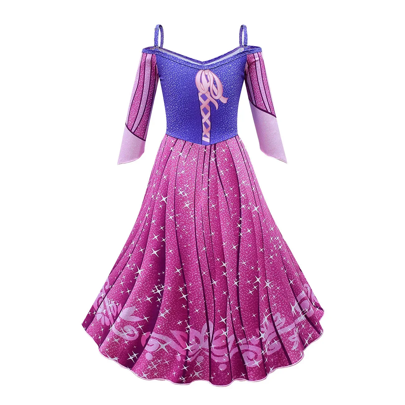 Girls Dress Halloween Cosplay Clothing Rapunzel Le Pei Long Hair Princess Kids Cartoon Pattern Birthday Party Ruffle Edge Skirt